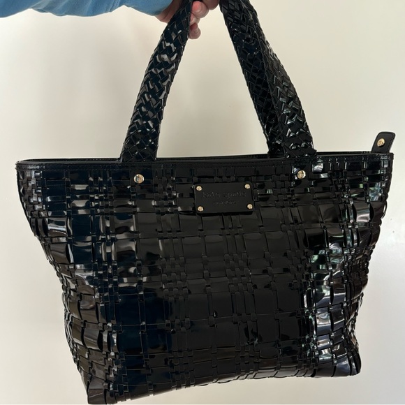 SUPER RARE KATE SPADE Black Patent
Woven Leather Satchel Tote Shoulder Bag - Picture 14 of 15